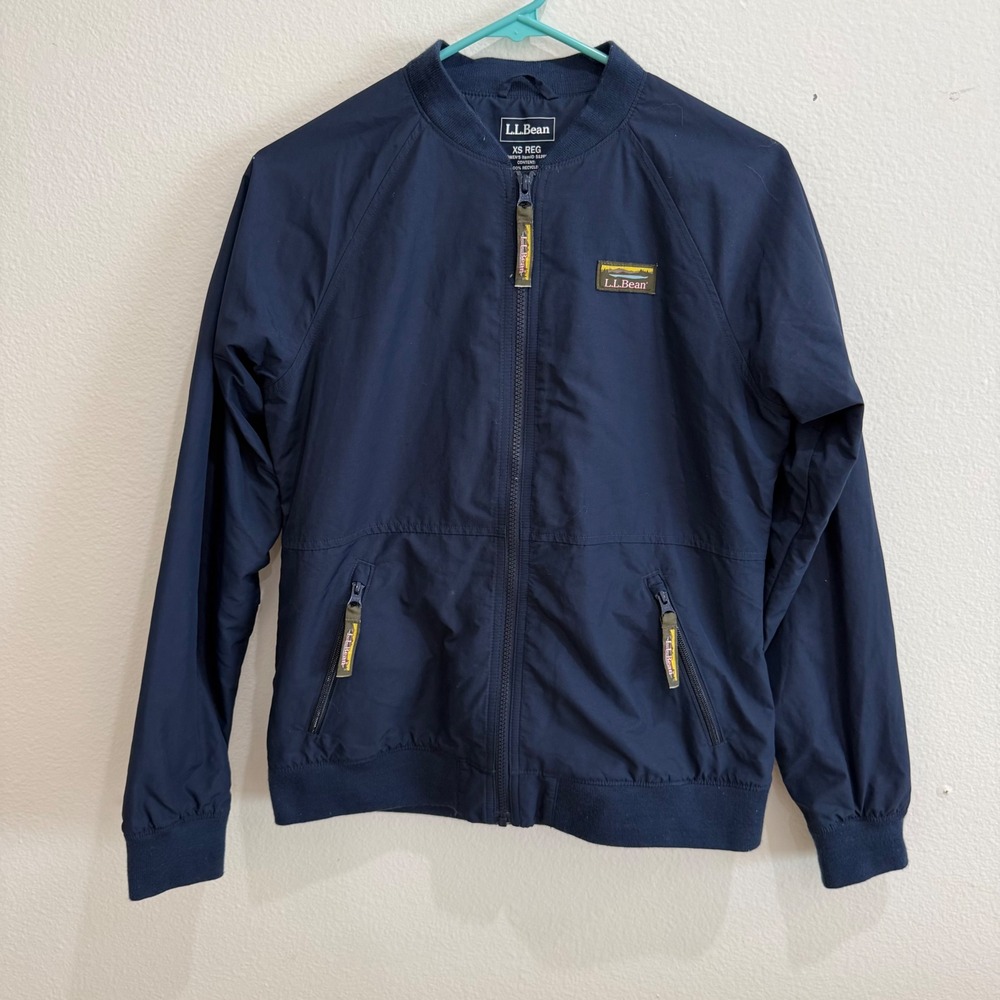 LL Bean Womens Navy Blue Recycled Nylon Bomber Jacket XS Regular 512691